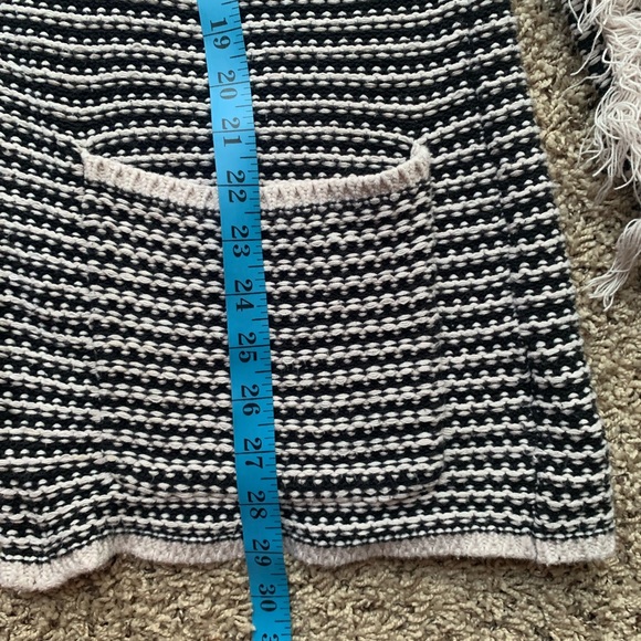 KNOX ROSE Open Cardigan long fringed sleeves black cream stripes Sz M Boho Style - Picture 10 of 11